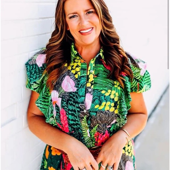 Palms Away Floral Tropical Resort Wear Dress Medium - Picture 13 of 13